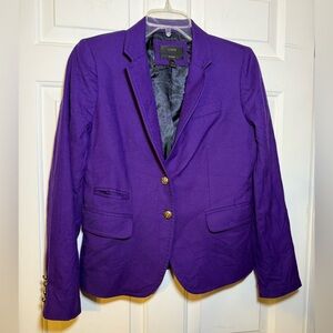 J Crew Schoolboy Purple 100% Wool Blazer Size 4 Gold Buttons Classic Preppy Fun